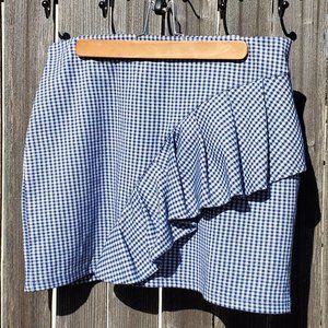 Topshop Blue White Gingham Ruffled Mini Skirt